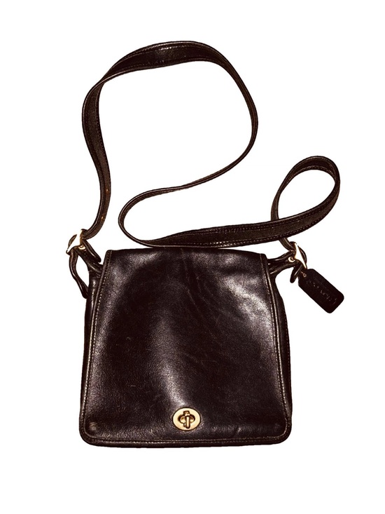 Coach Handbags - Classic Black Leather Crossbody Bag with Gold Turnlock vintage
